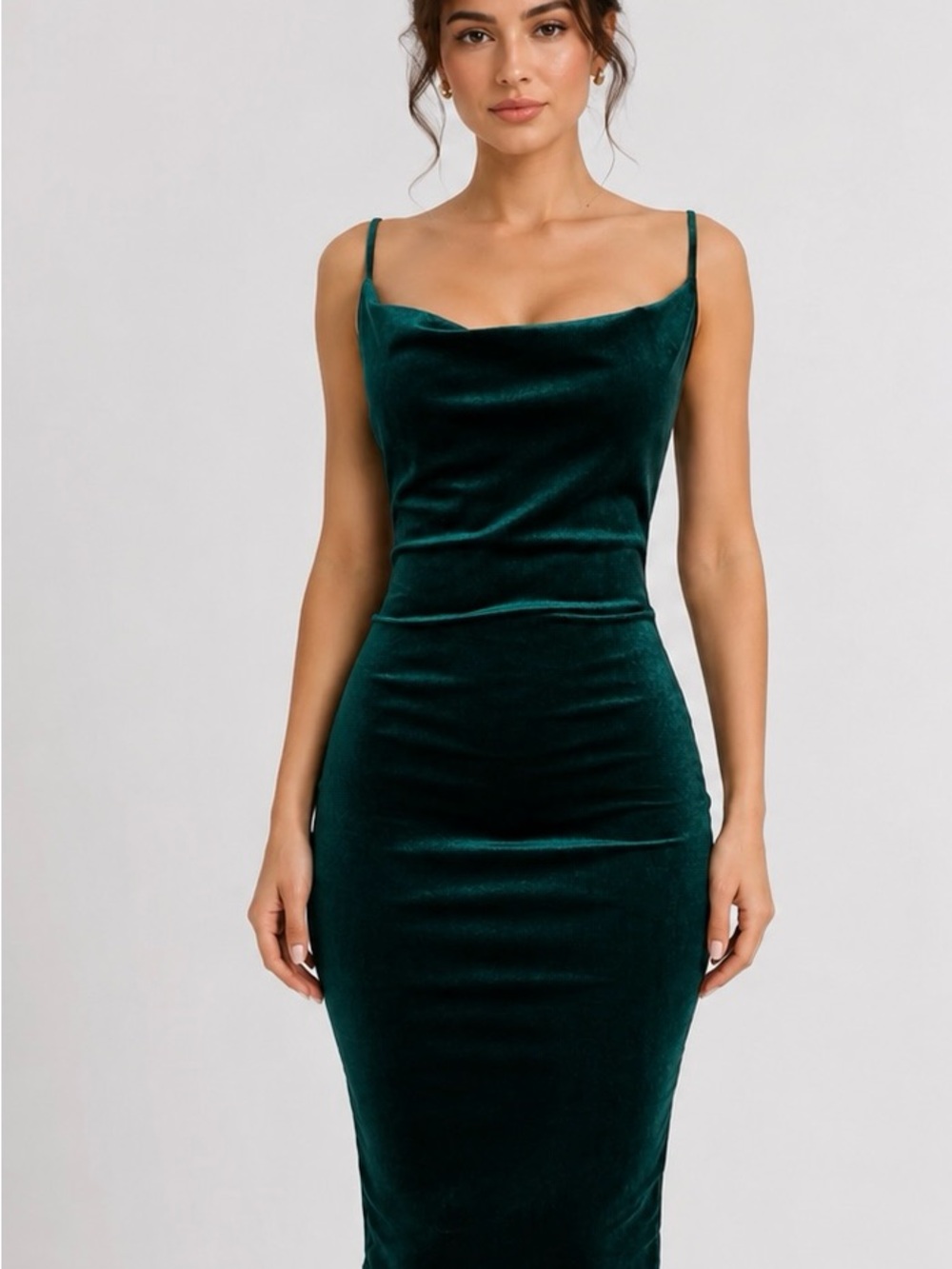 Windsor Emerald Velvet Cowl Midi Dress
